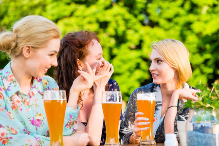 Friends toasting with beer in garden pub