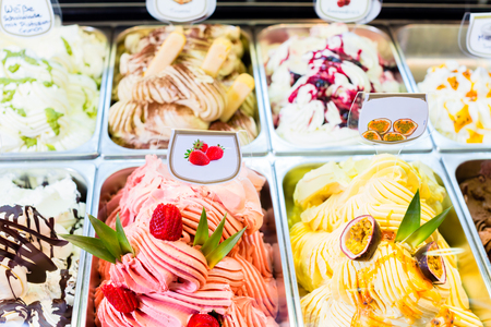 Lots of Icecream in ice cafe display