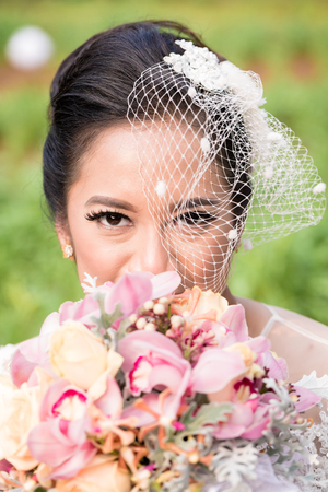 Happy Indonesian bride on her weddingの写真素材