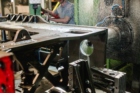 CNC milling machine in metal working factory in autonomous operation