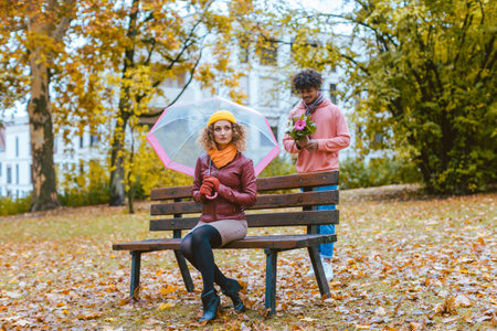 Man having to apologize to his wife or girlfriendの写真素材