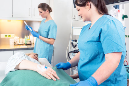 Nurses working in preparation of surgeryの写真素材