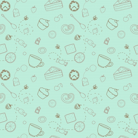 Repeating pattern on mint background with sweetsのイラスト素材