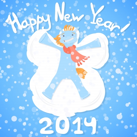 Symbol of 2014, lying in the snow making a snow angelのイラスト素材