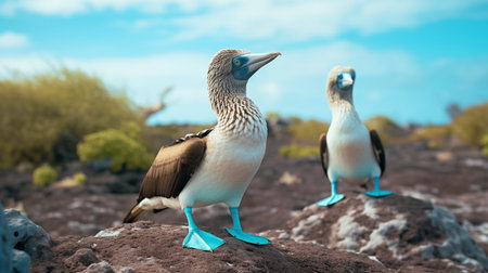 Blue footed booby (Sula nebouxii) on the galapagos islandsの素材