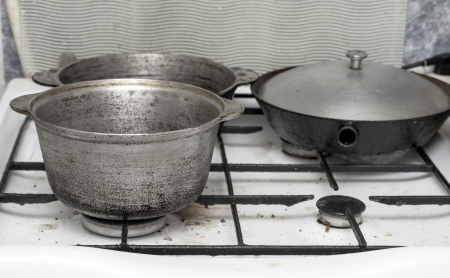 cast iron kettle on the stoveの写真素材