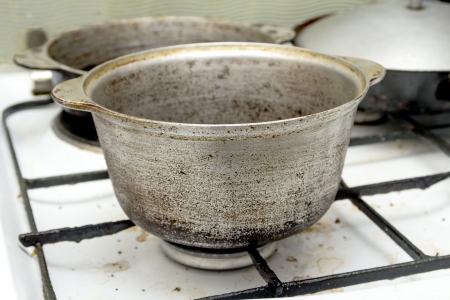 cast iron kettle on the stoveの写真素材