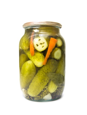 cucumbers in glass jarの写真素材