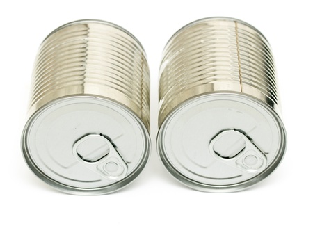 sealed metal cans isolated on white backgroundの写真素材