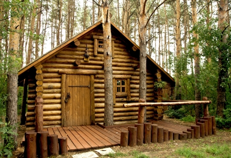 wooden house in the woodsのeditorial素材