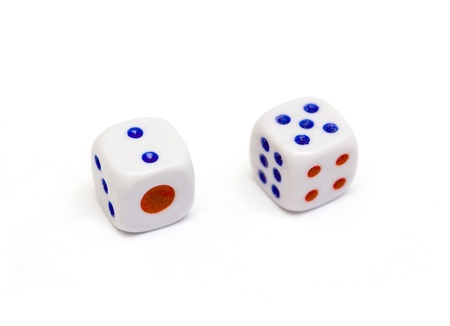 dice with red and blue dots on a white background