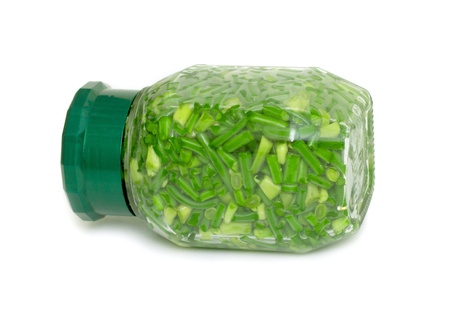glass jar with green onionsの写真素材