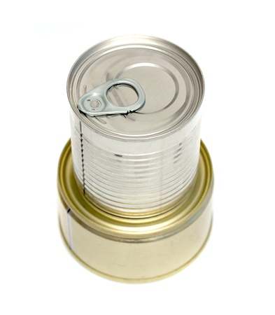 canned meat on a white backgroundの写真素材