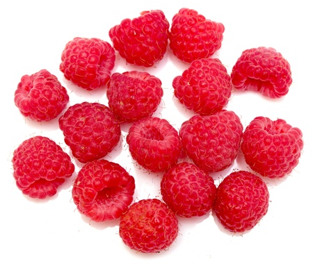raspberries on a white background