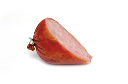 a piece of sausage on a white backgroundの写真素材