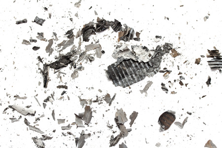 the ashes of the paper on a white backgroundの写真素材