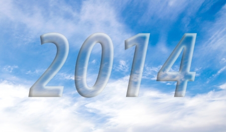 2014 on the clouds in the blue skyの写真素材