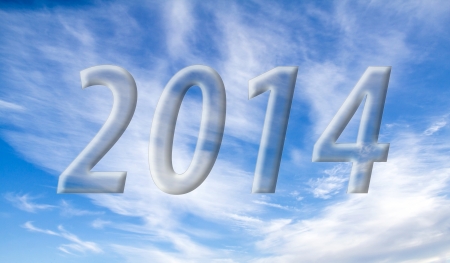 2014 on the clouds in the blue skyの写真素材