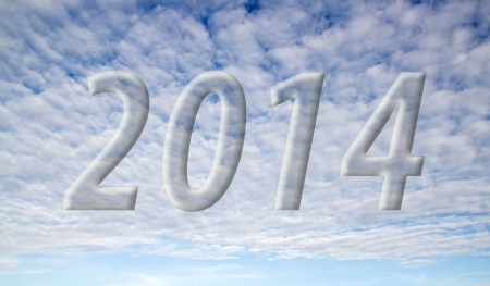 2014 on the clouds in the blue sky