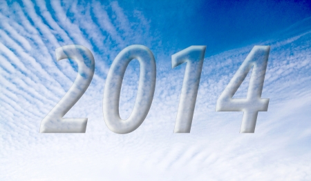 2014 on the clouds in the blue skyの写真素材