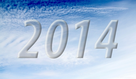 2014 on the clouds in the blue skyの写真素材