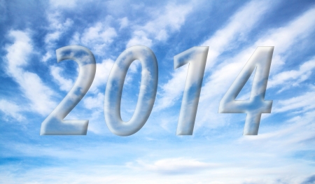 2014 on the clouds in the blue skyの写真素材