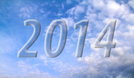 2014 on the clouds in the blue sky