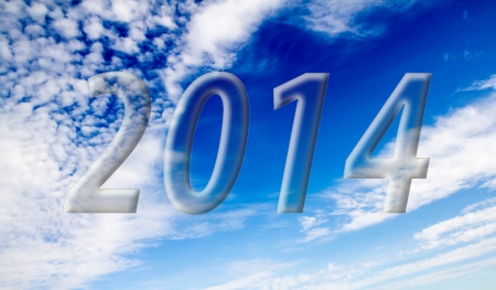 2014 on the clouds in the blue sky
