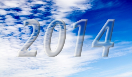2014 on the clouds in the blue sky