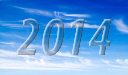 2014 on the clouds in the blue skyの写真素材