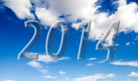 2014 on the clouds in the blue skyの写真素材