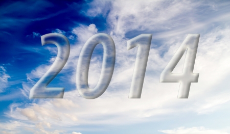 2014 on the clouds in the blue skyの写真素材
