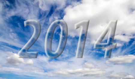2014 on the clouds in the blue skyの写真素材