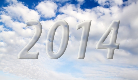 2014 on the clouds in the blue skyの写真素材
