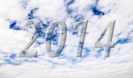 2014 on the clouds in the blue sky