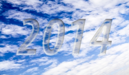 2014 on the clouds in the blue sky