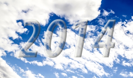 2014 on the clouds in the blue sky