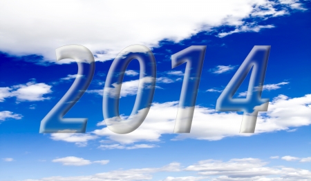 2014 on the clouds in the blue skyの写真素材