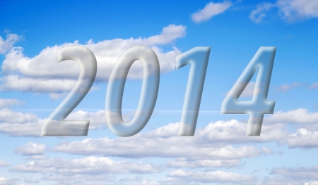 2014 on the clouds in the blue skyの写真素材