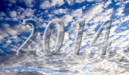 2014 on the clouds in the blue skyの写真素材