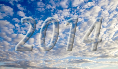 2014 on the clouds in the blue skyの写真素材