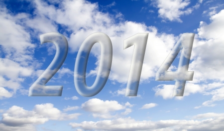 2014 on the clouds in the blue skyの写真素材