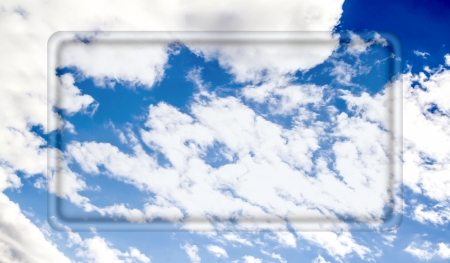 transparent frame for your text on a background of blue sky with cloudsの写真素材