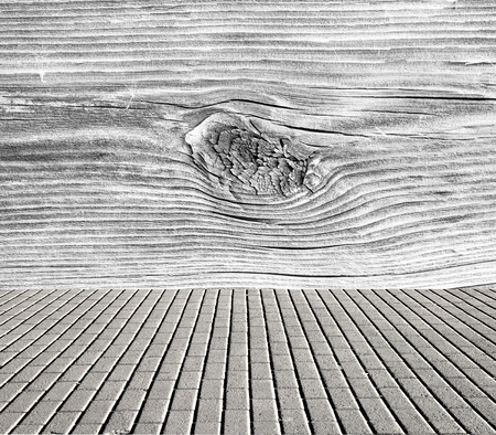 old interior with wooden wall and tiled floorの写真素材