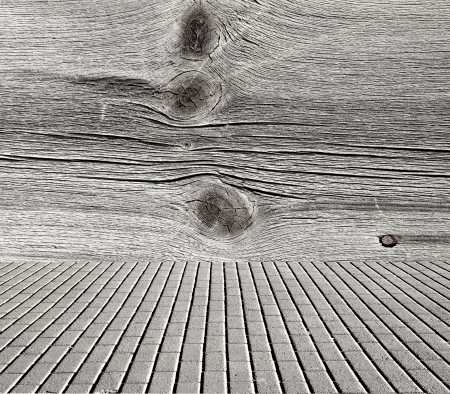 old interior with wooden wall and tiled floorの写真素材