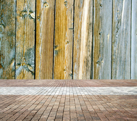 old interior with wooden wall and tiled floorの写真素材