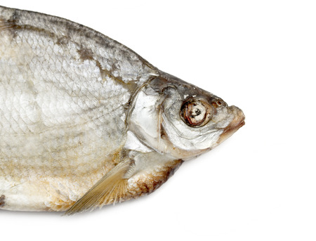 Dried fish on a white backgroundの写真素材