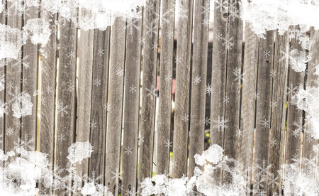 Old wooden background with snow for design. Christmas backgroundの写真素材