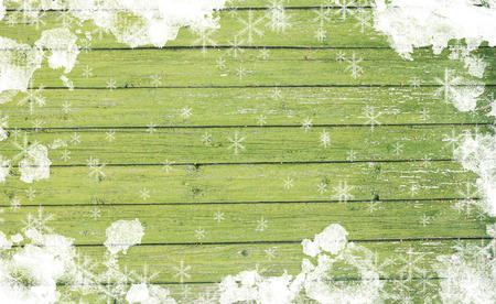 Old wooden background with snow for design. Christmas backgroundの写真素材