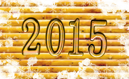 snowy wooden background 2015の写真素材